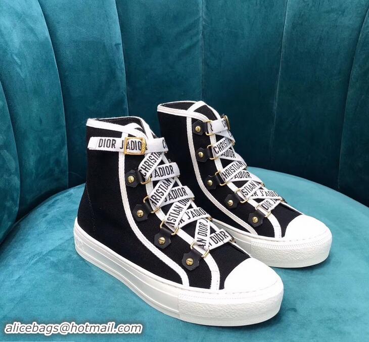 Low Price Dior WALK'N'DIOR High-top Sneakers with J'Adior Laces Canvas CD1903 Black 2019