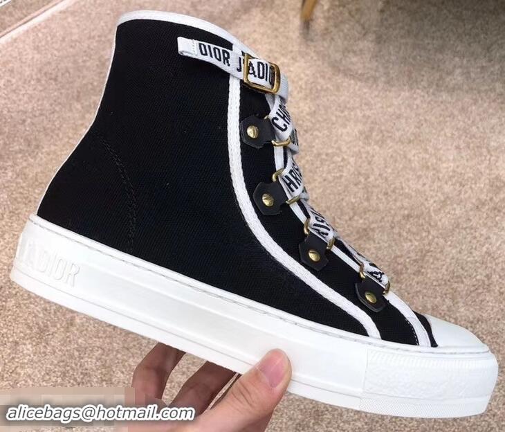 Low Price Dior WALK'N'DIOR High-top Sneakers with J'Adior Laces Canvas CD1903 Black 2019