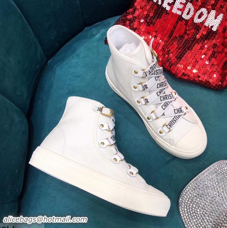 Best Grade Dior WALK'N'DIOR High-top Sneakers with J'Adior Laces Canvas CD1903 White 2019