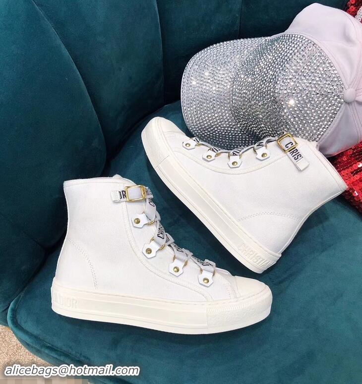 Best Grade Dior WALK'N'DIOR High-top Sneakers with J'Adior Laces Canvas CD1903 White 2019