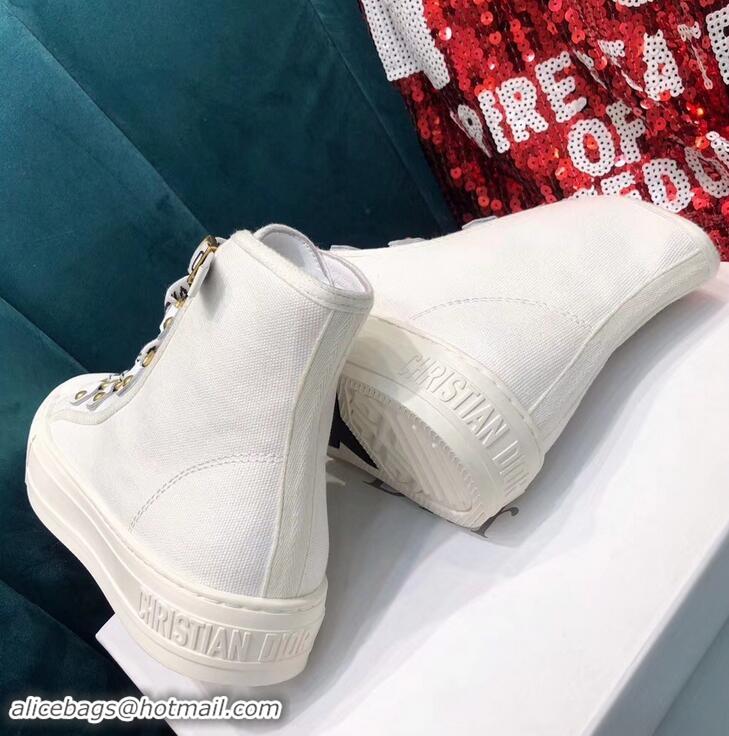 Best Grade Dior WALK'N'DIOR High-top Sneakers with J'Adior Laces Canvas CD1903 White 2019