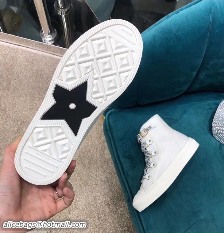 Best Grade Dior WALK'N'DIOR High-top Sneakers with J'Adior Laces Canvas CD1903 White 2019