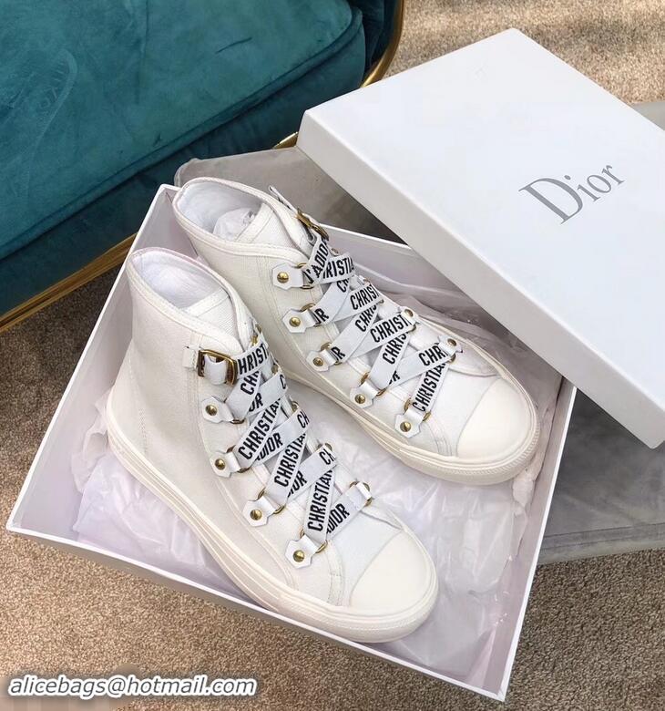 Best Grade Dior WALK'N'DIOR High-top Sneakers with J'Adior Laces Canvas CD1903 White 2019