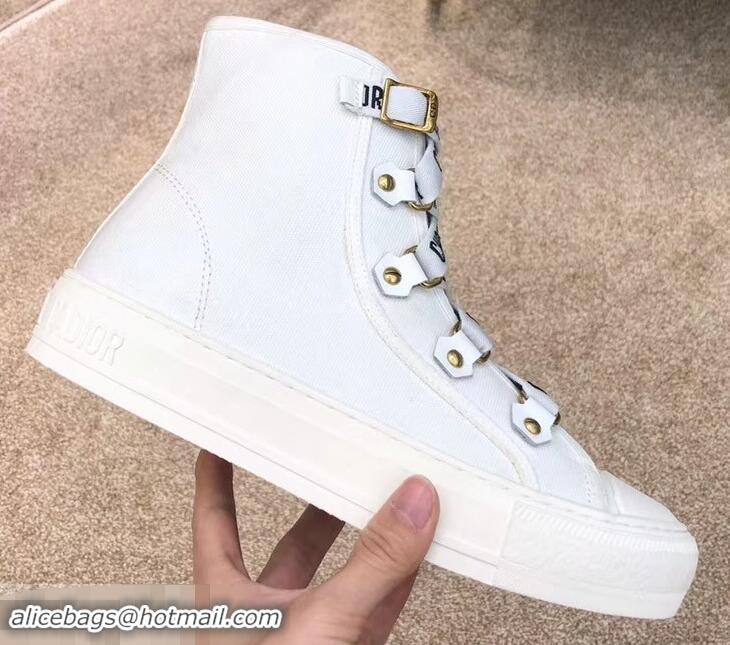 Best Grade Dior WALK'N'DIOR High-top Sneakers with J'Adior Laces Canvas CD1903 White 2019