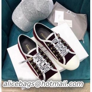 Best Price Dior WALK'N'DIOR Low-top Sneakers with J'Adior Laces Velvet CD1907 Burgundy 2019