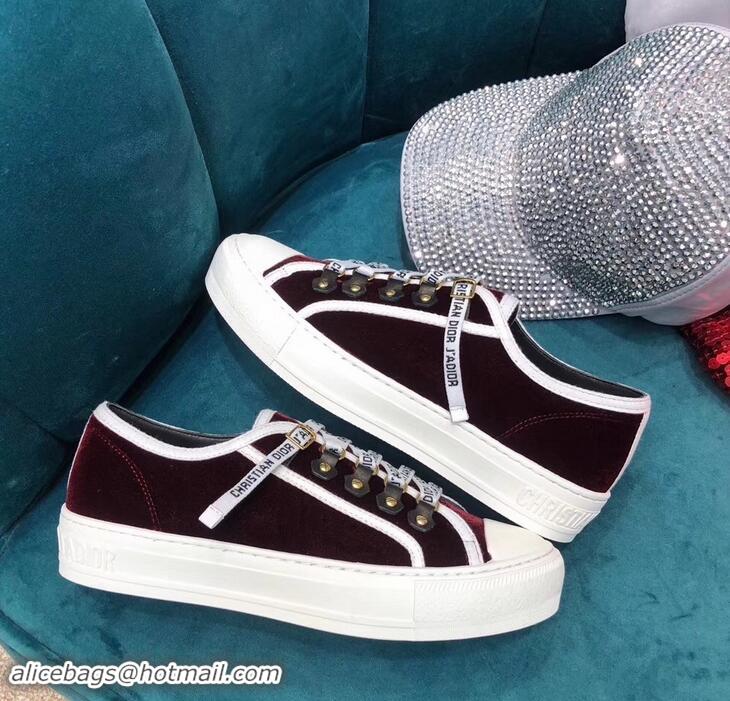 Best Price Dior WALK'N'DIOR Low-top Sneakers with J'Adior Laces Velvet CD1907 Burgundy 2019