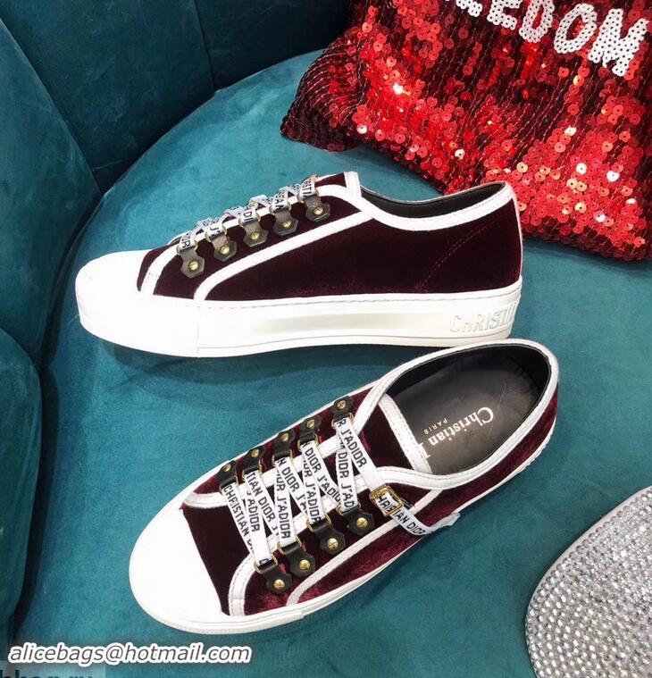 Best Price Dior WALK'N'DIOR Low-top Sneakers with J'Adior Laces Velvet CD1907 Burgundy 2019