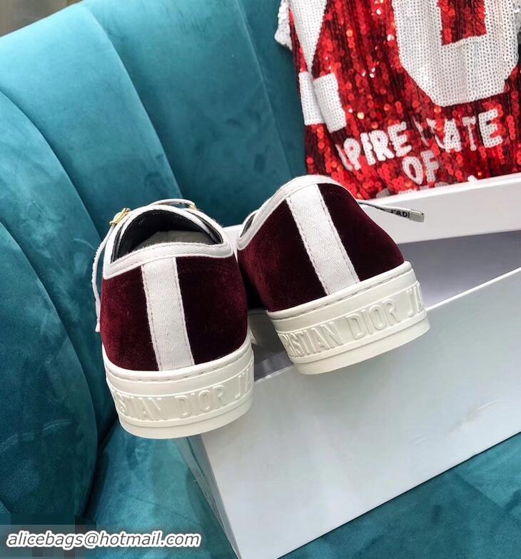 Best Price Dior WALK'N'DIOR Low-top Sneakers with J'Adior Laces Velvet CD1907 Burgundy 2019