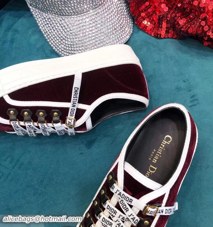 Best Price Dior WALK'N'DIOR Low-top Sneakers with J'Adior Laces Velvet CD1907 Burgundy 2019