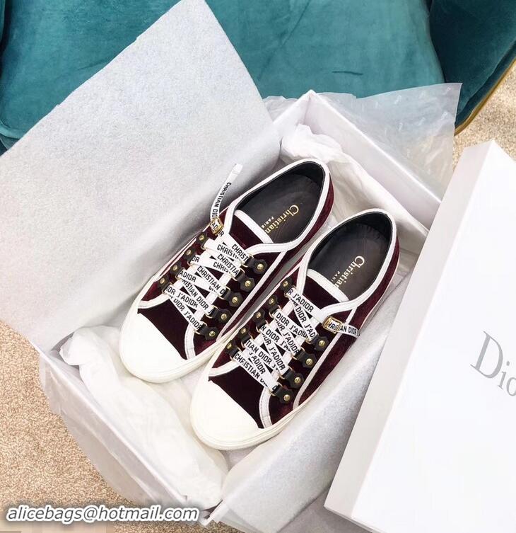 Best Price Dior WALK'N'DIOR Low-top Sneakers with J'Adior Laces Velvet CD1907 Burgundy 2019