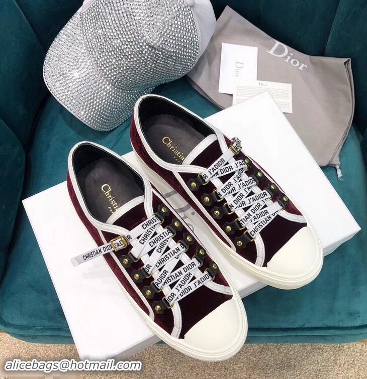 Best Price Dior WALK'N'DIOR Low-top Sneakers with J'Adior Laces Velvet CD1907 Burgundy 2019