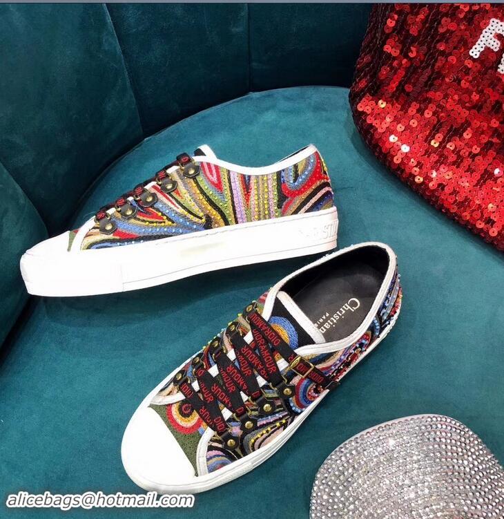 Discount Dior WALK'N'DIOR Dioramour Low-top Sneakers with J'Adior Laces Embroidered Threads And Beads CD1910 2019