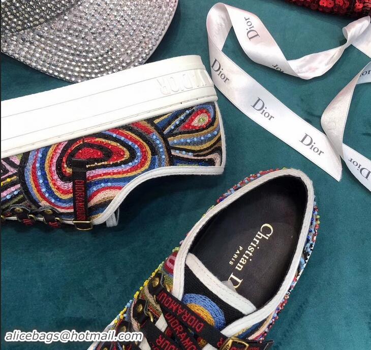 Discount Dior WALK'N'DIOR Dioramour Low-top Sneakers with J'Adior Laces Embroidered Threads And Beads CD1910 2019