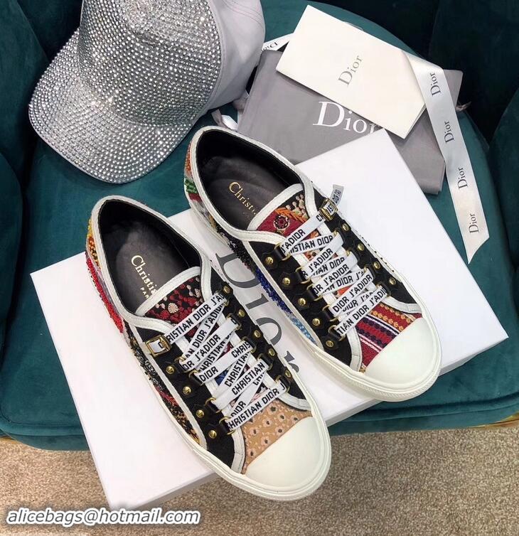 Classic Dior WALK'N'DIOR Low-top Sneakers with J'Adior Laces Embroidered And Beaded CD1910 Patchwork 2019