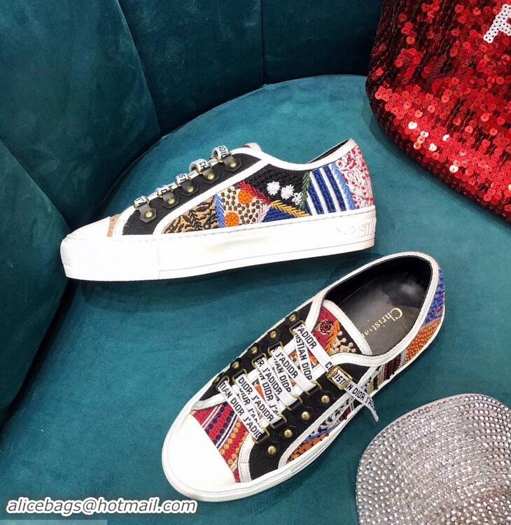 Classic Dior WALK'N'DIOR Low-top Sneakers with J'Adior Laces Embroidered And Beaded CD1910 Patchwork 2019