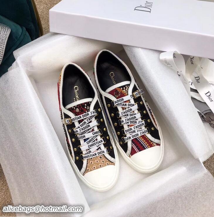 Classic Dior WALK'N'DIOR Low-top Sneakers with J'Adior Laces Embroidered And Beaded CD1910 Patchwork 2019