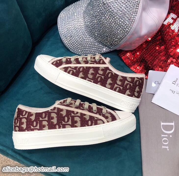 Grade Quality Dior WALK'N'DIOR Low-top Sneakers Oblique Embroidered Canvas CD1913 Burgundy 2019