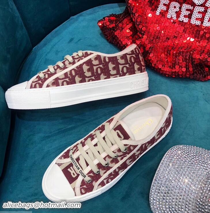 Grade Quality Dior WALK'N'DIOR Low-top Sneakers Oblique Embroidered Canvas CD1913 Burgundy 2019