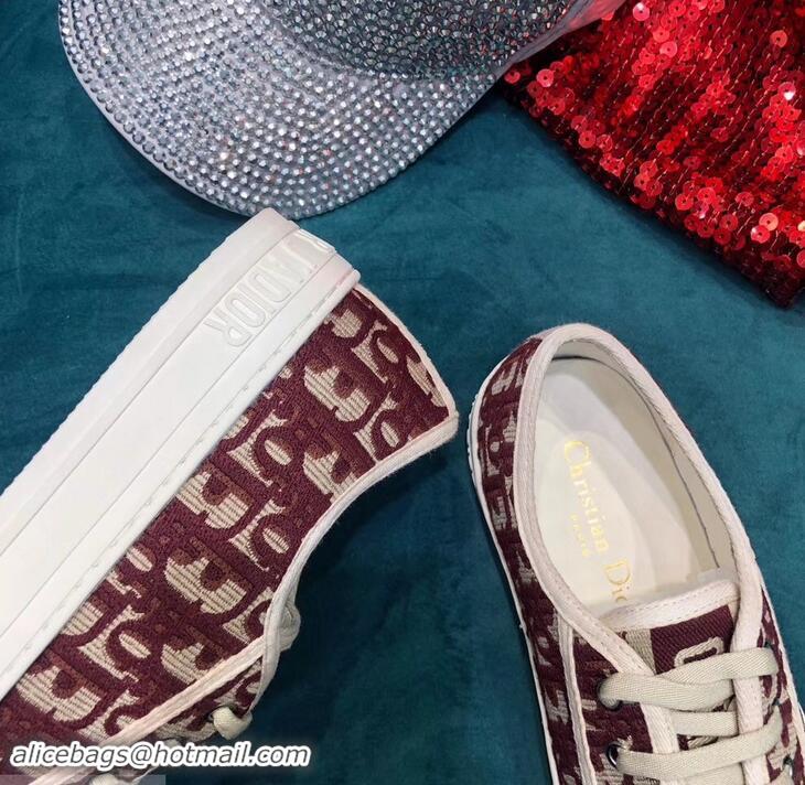 Grade Quality Dior WALK'N'DIOR Low-top Sneakers Oblique Embroidered Canvas CD1913 Burgundy 2019