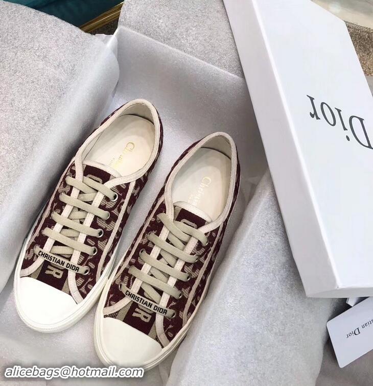 Grade Quality Dior WALK'N'DIOR Low-top Sneakers Oblique Embroidered Canvas CD1913 Burgundy 2019