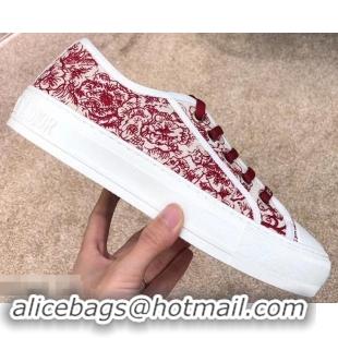 Discount Dior WALK'N'DIOR Low-top Sneakers Embroidered Hydrangea motif CD1917 Red 2019