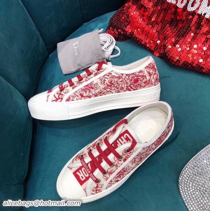 Discount Dior WALK'N'DIOR Low-top Sneakers Embroidered Hydrangea motif CD1917 Red 2019