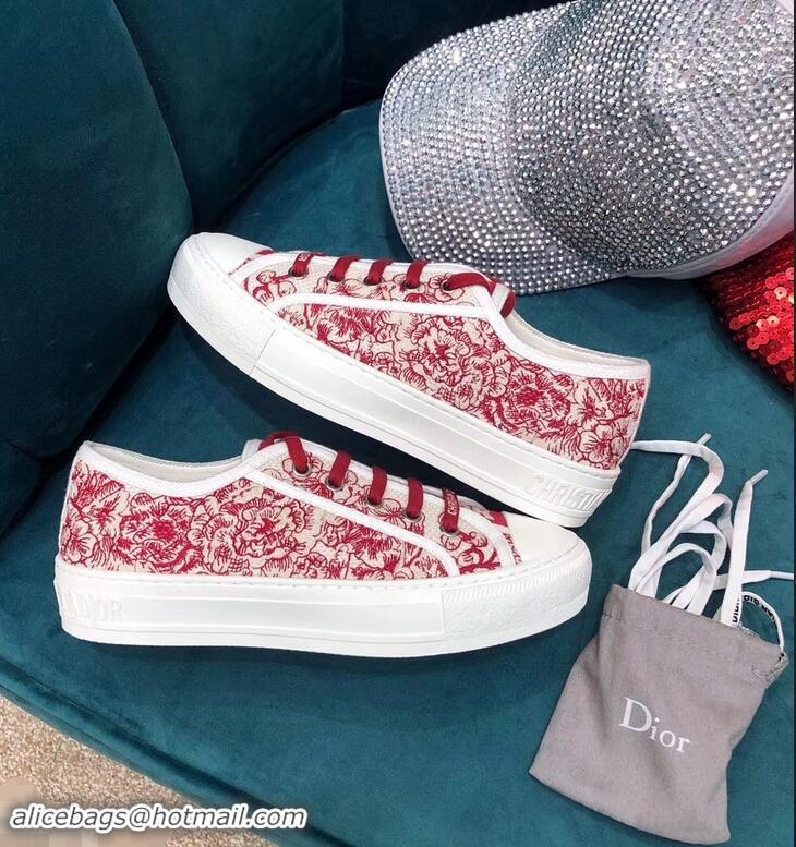 Discount Dior WALK'N'DIOR Low-top Sneakers Embroidered Hydrangea motif CD1917 Red 2019