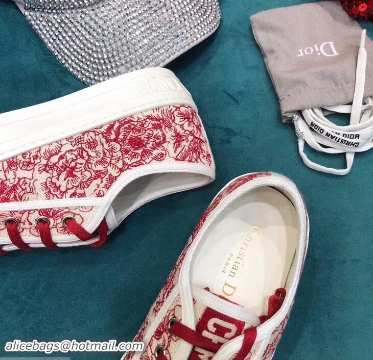 Discount Dior WALK'N'DIOR Low-top Sneakers Embroidered Hydrangea motif CD1917 Red 2019