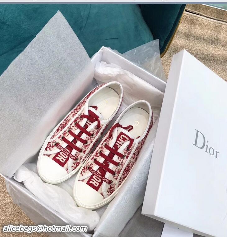 Discount Dior WALK'N'DIOR Low-top Sneakers Embroidered Hydrangea motif CD1917 Red 2019