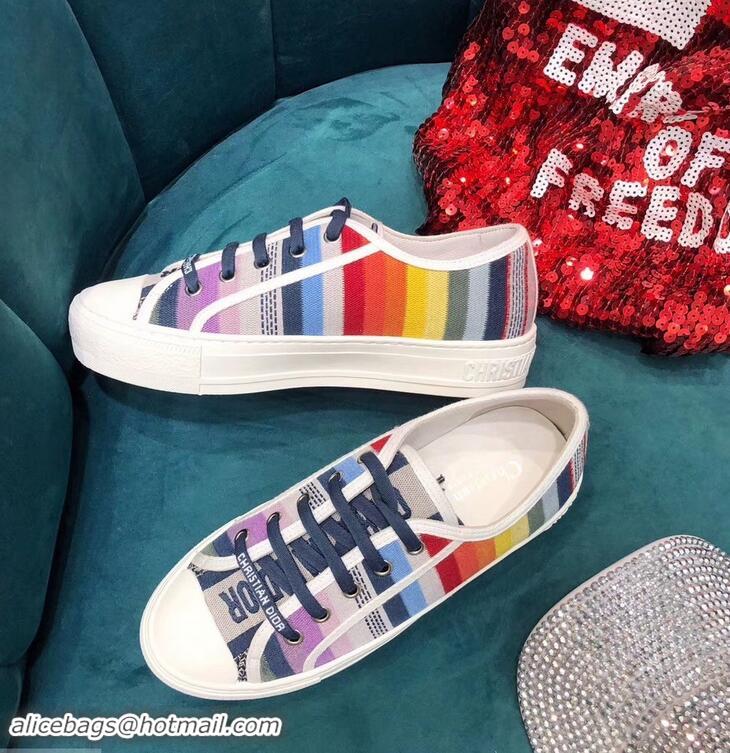 Comfortable Dior WALK'N'DIOR Low-top Sneakers Multi-Coloured Stripe Embroidered Canvas CD1918 2019