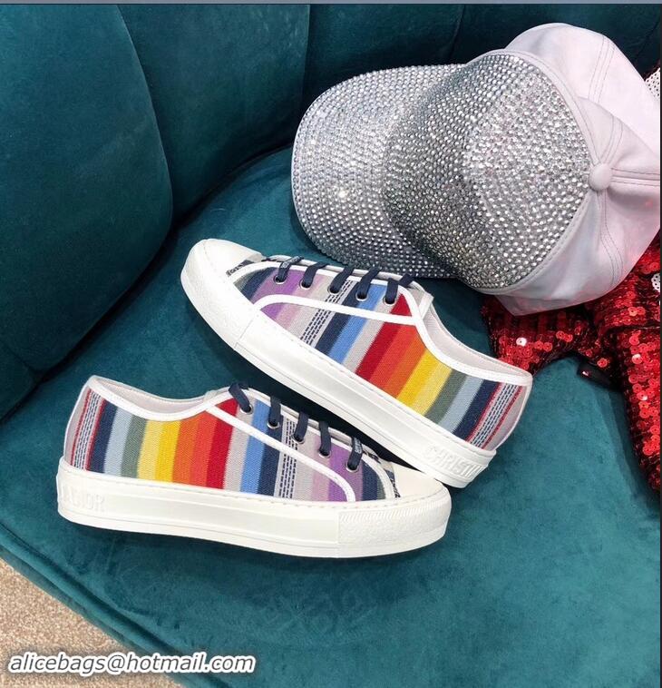 Comfortable Dior WALK'N'DIOR Low-top Sneakers Multi-Coloured Stripe Embroidered Canvas CD1918 2019