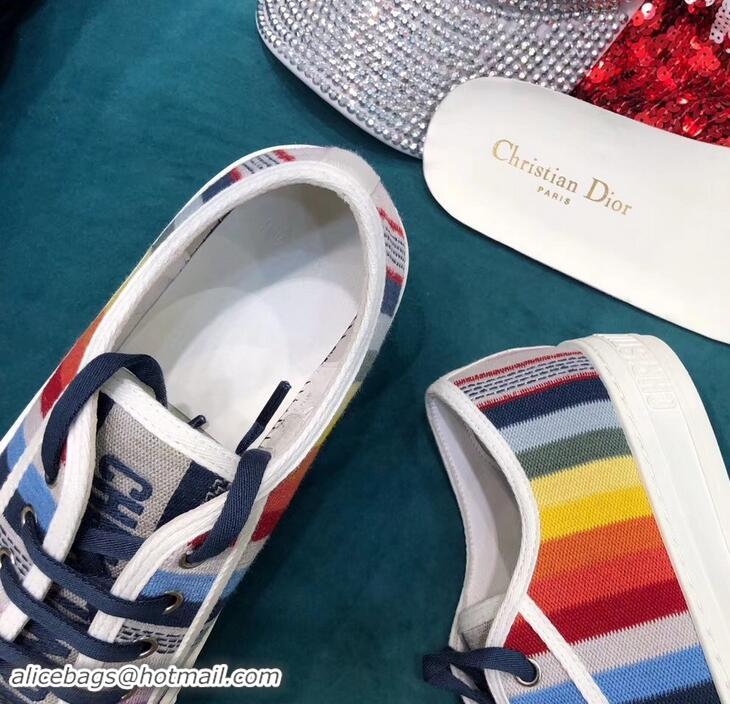 Comfortable Dior WALK'N'DIOR Low-top Sneakers Multi-Coloured Stripe Embroidered Canvas CD1918 2019