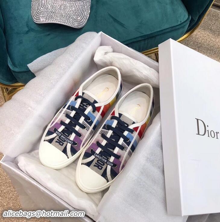 Comfortable Dior WALK'N'DIOR Low-top Sneakers Multi-Coloured Stripe Embroidered Canvas CD1918 2019