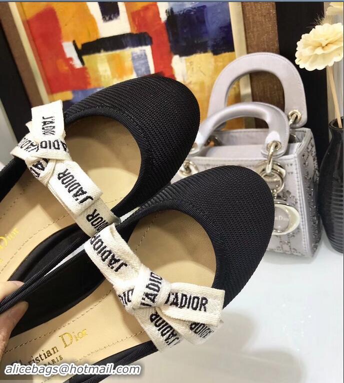 Modern Miss Dior J'Adior And Bow Ribbon Ballet Pumps Technical Canvas CD2001 Black 2019