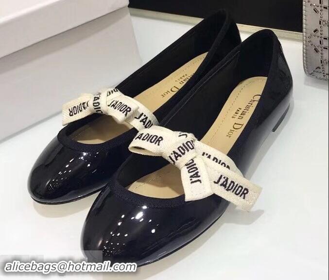 Market Sells Miss Dior J'Adior And Bow Ribbon Ballet Pumps Patent CD2002 Black 2019