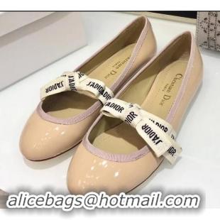 Imitation Miss Dior J'Adior And Bow Ribbon Ballet Pumps Patent CD2002 Apricot 2019