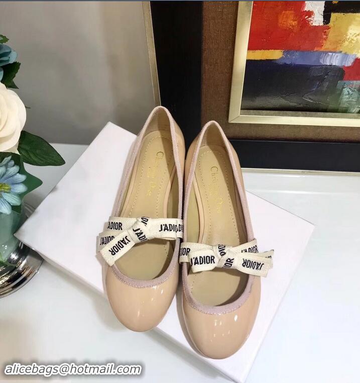 Imitation Miss Dior J'Adior And Bow Ribbon Ballet Pumps Patent CD2002 Apricot 2019