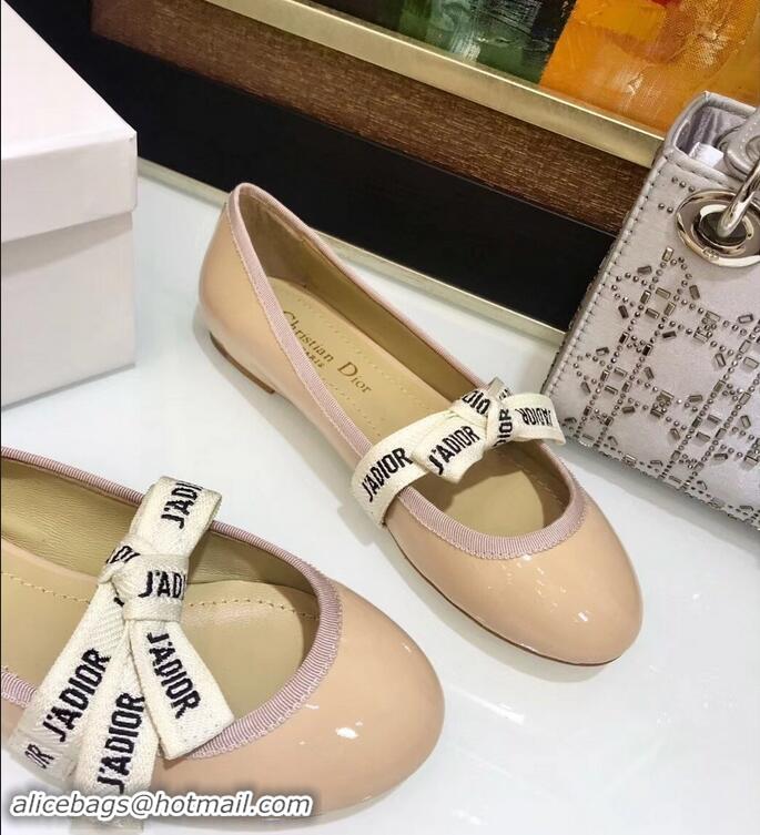 Imitation Miss Dior J'Adior And Bow Ribbon Ballet Pumps Patent CD2002 Apricot 2019