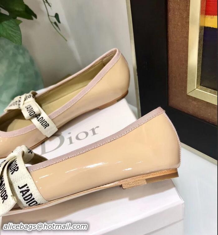 Imitation Miss Dior J'Adior And Bow Ribbon Ballet Pumps Patent CD2002 Apricot 2019