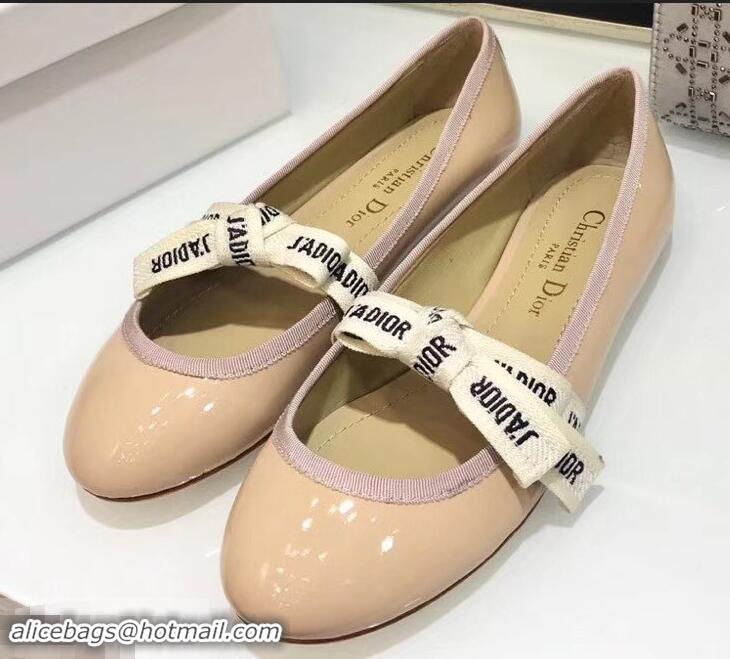 Imitation Miss Dior J'Adior And Bow Ribbon Ballet Pumps Patent CD2002 Apricot 2019