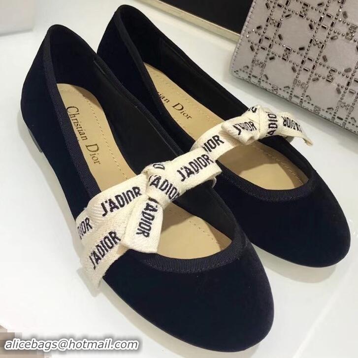 Cheapest Miss Dior J'Adior And Bow Ribbon Ballet Pumps Velvet CD2005 Black 2019