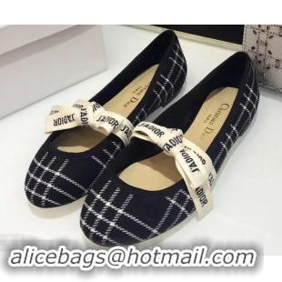 Hot Sell Miss Dior J'Adior And Bow Ribbon Ballet Pumps Tartan Fabric CD2006 Black/White 2019