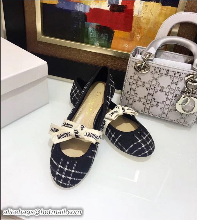 Hot Sell Miss Dior J'Adior And Bow Ribbon Ballet Pumps Tartan Fabric CD2006 Black/White 2019