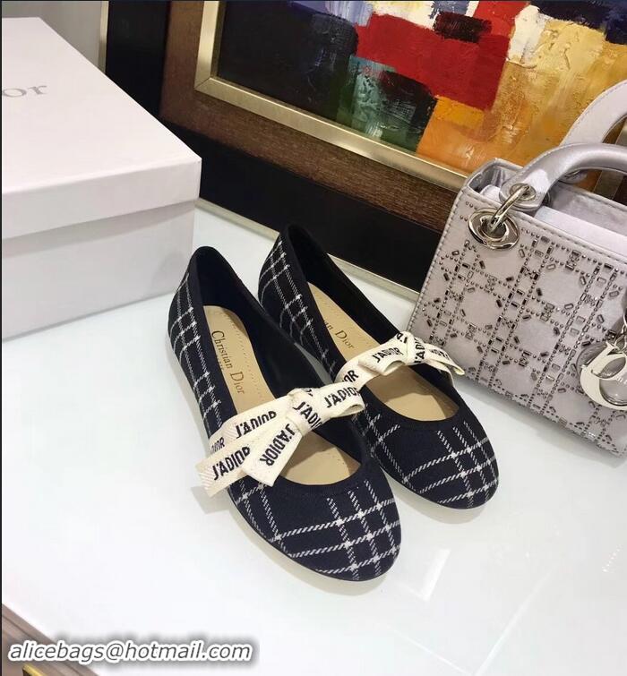 Hot Sell Miss Dior J'Adior And Bow Ribbon Ballet Pumps Tartan Fabric CD2006 Black/White 2019