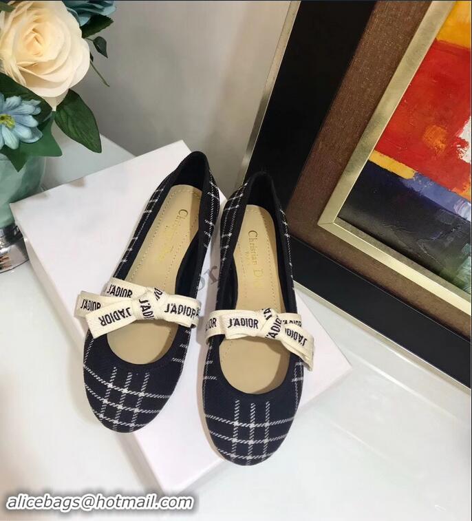 Hot Sell Miss Dior J'Adior And Bow Ribbon Ballet Pumps Tartan Fabric CD2006 Black/White 2019