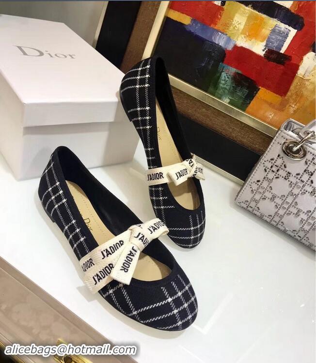 Hot Sell Miss Dior J'Adior And Bow Ribbon Ballet Pumps Tartan Fabric CD2006 Black/White 2019