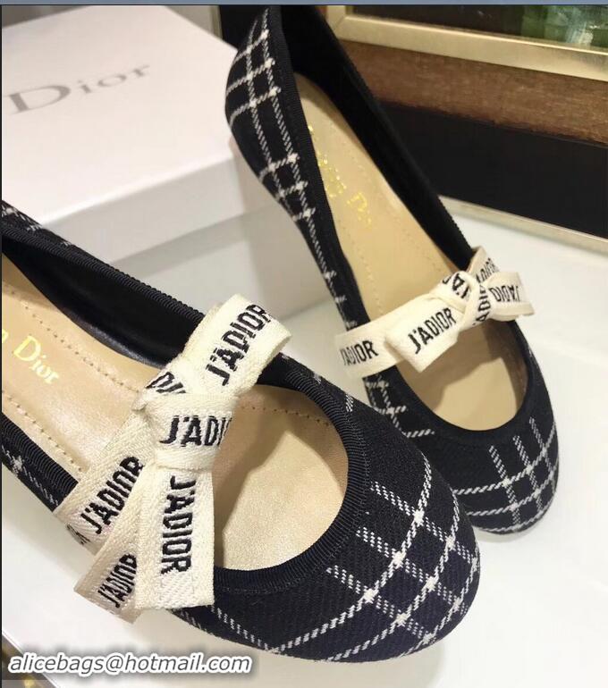 Hot Sell Miss Dior J'Adior And Bow Ribbon Ballet Pumps Tartan Fabric CD2006 Black/White 2019