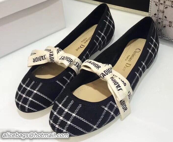 Hot Sell Miss Dior J'Adior And Bow Ribbon Ballet Pumps Tartan Fabric CD2006 Black/White 2019