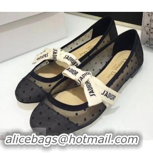 Sophisticated Miss Dior J'Adior And Bow Ribbon Ballet Pumps Dotted Swiss Tulle CD2006 Black 2019