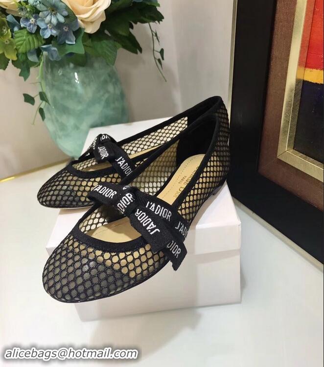 Duplicate Miss Dior J'Adior And Bow Ribbon Ballet Pumps CD2007 Mesh Black 2019